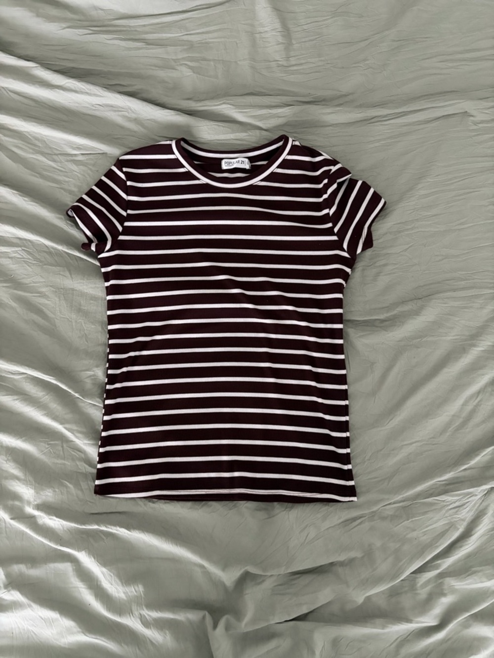 Rouje Striped Short Sleeve Tee in Burgundy and White